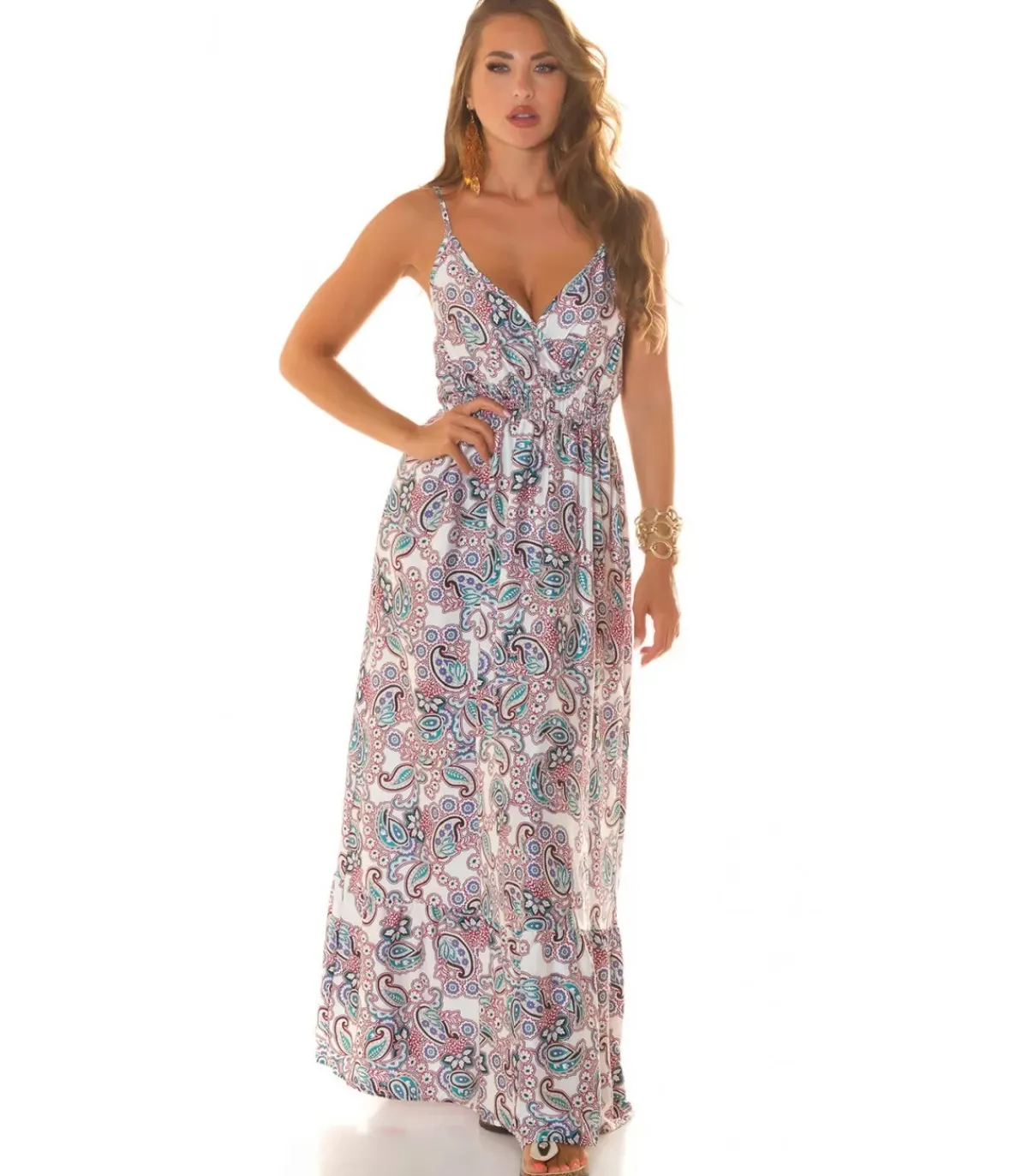 Koucla valkoinen paisley printtikuvioinen wrap-look v-maksimekko