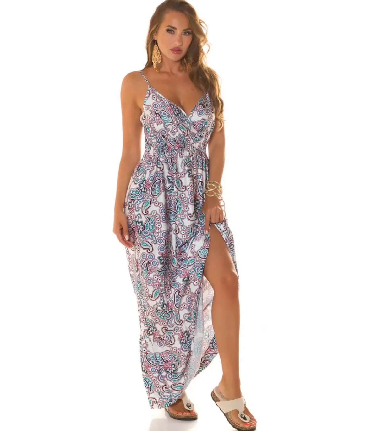 Koucla valkoinen paisley printtikuvioinen wrap-look v-maksimekko