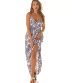 Koucla valkoinen paisley printtikuvioinen wrap-look v-maksimekko