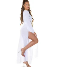Koucla valkoinen pitkä mesh-kimono kultanauhoilla