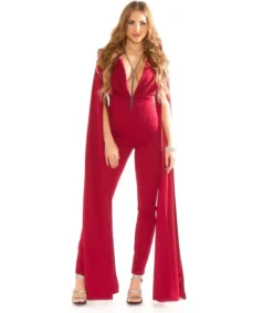 Koucla viininpunainen v-jumpsuit liehuksilla