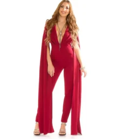 Koucla viininpunainen v-jumpsuit liehuksilla