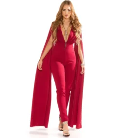 Koucla viininpunainen v-jumpsuit liehuksilla