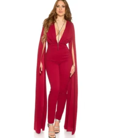 Koucla viininpunainen v-jumpsuit liehuksilla