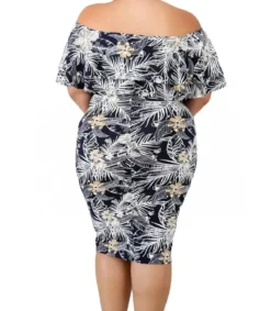 LC Kukkakuvioinen off-shoulder midimekko röyhelöllä (plus size)