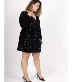 Hersecret Lilie musta v-paljettimekko (plus size)