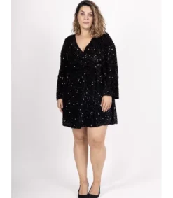 Hersecret Lilie musta v-paljettimekko (plus size)