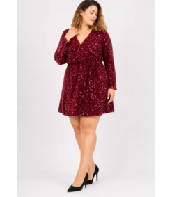 Hersecret Lilie viininpunainen v-paljettimekko (plus size)