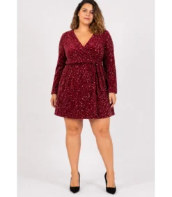 Hersecret Lilie viininpunainen v-paljettimekko (plus size)