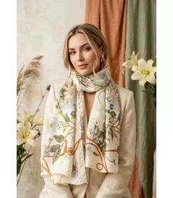 Hersecret MARCO beige kukkakuvioinen silkkihuivi