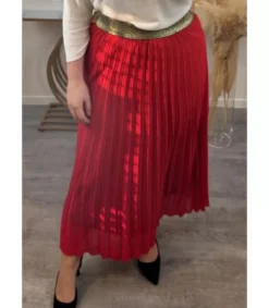 Hersecret Mily punainen pitkä vekkihame kultaisella vyötäröresorilla (plus size)