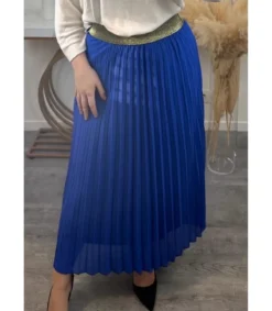 Hersecret Mily sininen pitkä vekkihame kultaisella vyötäröresorilla (plus size)
