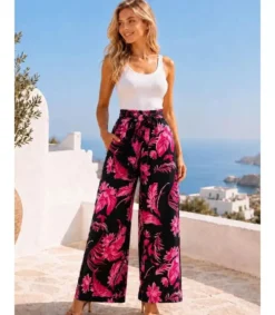 Hersecret Miss Sara mustapinkit lehtikuvioiset kesähousut