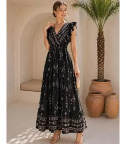 Hersecret Miss Sara musta printtikuvioinen v-maksimekko