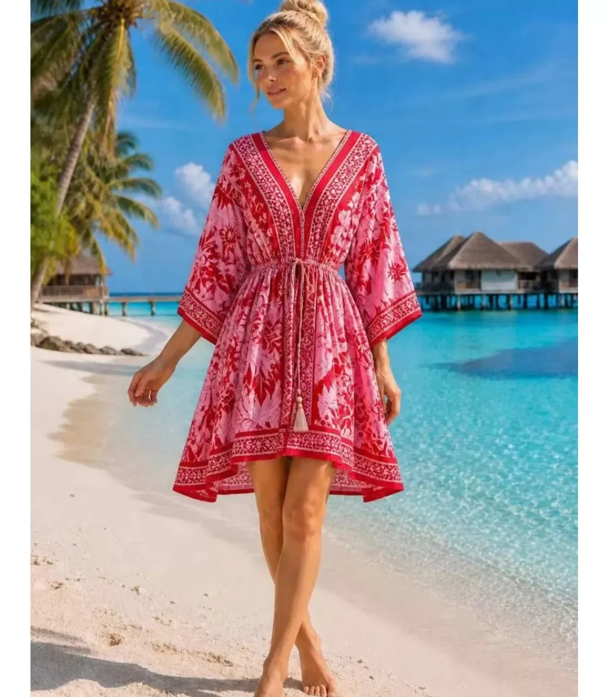 Hersecret Miss Sara punainen printtikuvioinen rantatunika