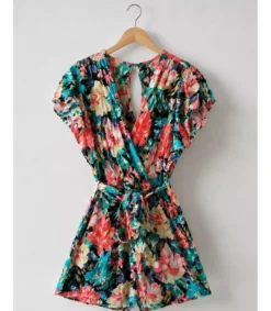 Hersecret Miss Sara värikäs kukkakuvioinen v-playsuit vyöllä