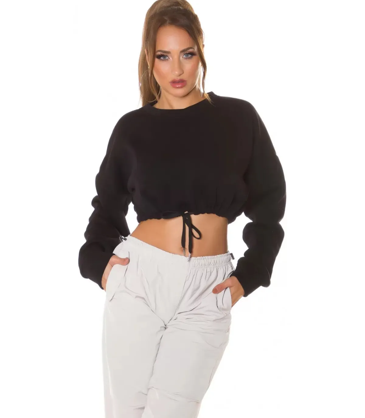 Hersecret Musta crop collegepaita nauhoilla