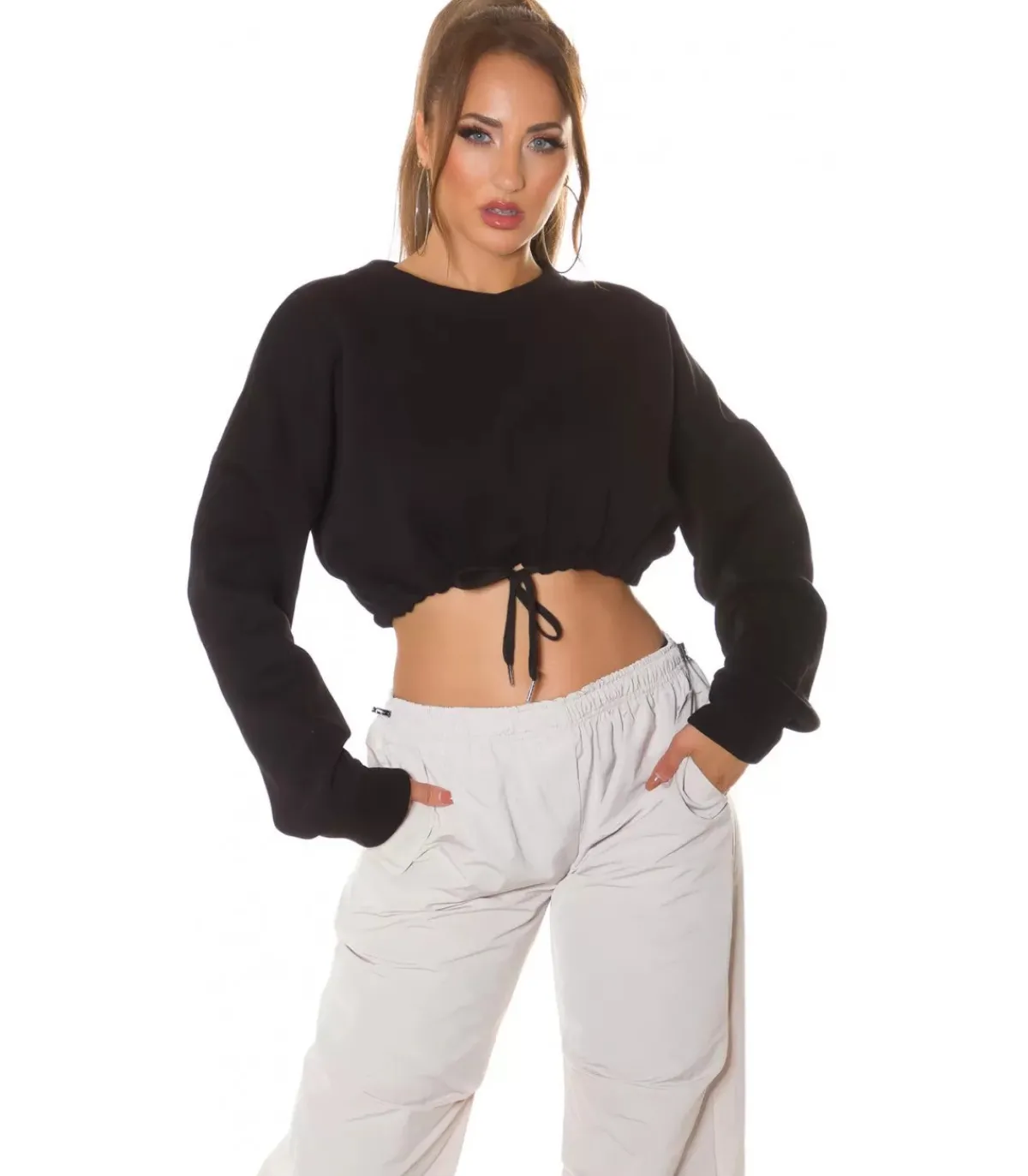 Hersecret Musta crop collegepaita nauhoilla