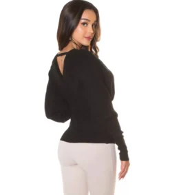 Koucla Musta koristeinen lepakkohihainen wrap-look v-neule