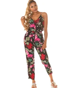 Koucla Musta kukkakuvioinen jumpsuit nyörityksellä