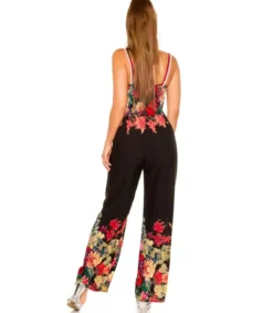 Koucla Musta kukkakuvioinen jumpsuit virkkauksella
