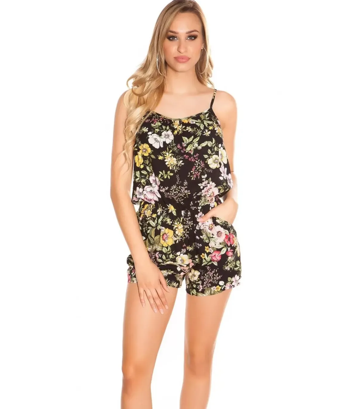 Koucla Musta kukkakuvioinen playsuit