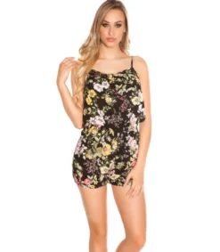 Koucla Musta kukkakuvioinen playsuit