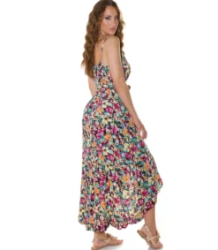 Koucla Musta kukkakuviollinen high low v-kesämekko