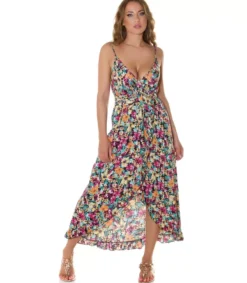 Koucla Musta kukkakuviollinen high low v-kesämekko