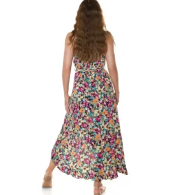 Koucla Musta kukkakuviollinen high low v-kesämekko