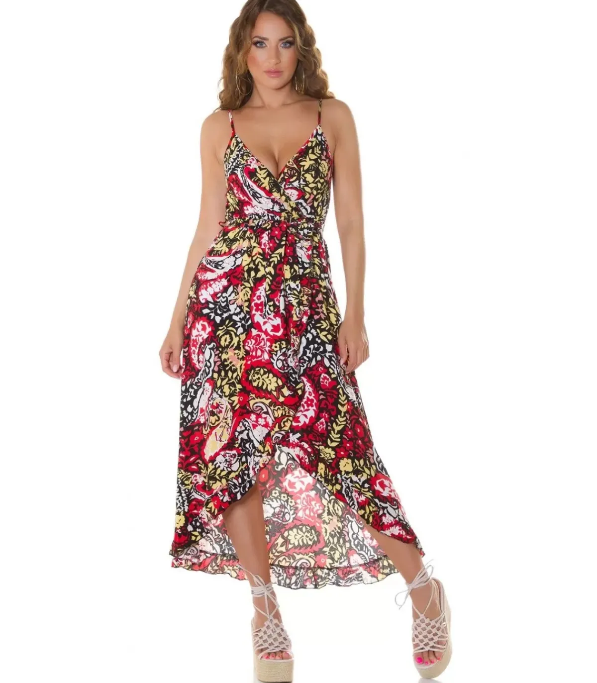 Koucla Musta kuviollinen high low v-kesämekko