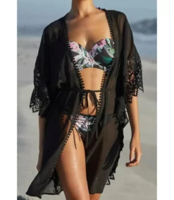LC Musta mesh kimono koristekirjailuilla