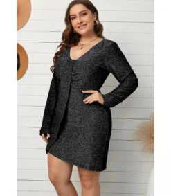 LC Musta metalliglitter mekko liehuksella (plus size)