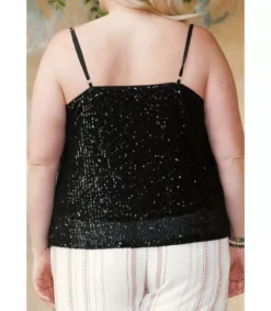 LC Musta paljettikoristeinen toppi (plus size)