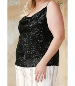 LC Musta paljettikoristeinen toppi (plus size)