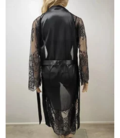 Hersecret Musta pitkä aamutakki pitsillä