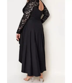 LC Musta pitsihihainen high low -juhlamekko (plus size)