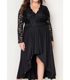 LC Musta pitsihihainen high low -juhlamekko (plus size)