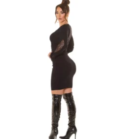 Koucla Musta pitsihihainen wrap-look v-neulemekko