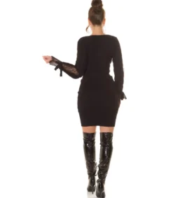 Koucla Musta pitsihihainen wrap-look v-neulemekko