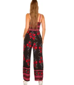Koucla Musta ruusukuvioinen jumpsuit virkkauksella
