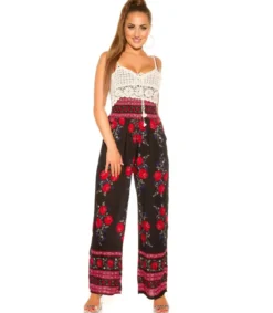 Koucla Musta ruusukuvioinen jumpsuit virkkauksella