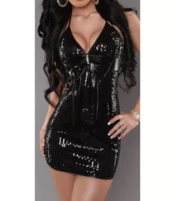 Hersecret Musta wetlook halterneck paljettiminimekko