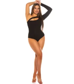Koucla Musta yksihihainen cut out -ribbibody
