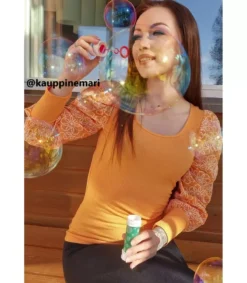 LC Oranssi ribbipaita kukkakoristeisia pussihihoia