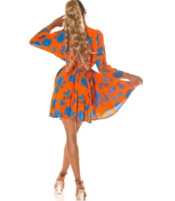 Koucla Oranssisininen kukkakuvioinen wrap-look v-mekko