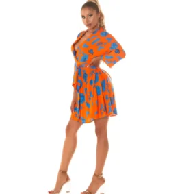 Koucla Oranssisininen kukkakuvioinen wrap-look v-mekko