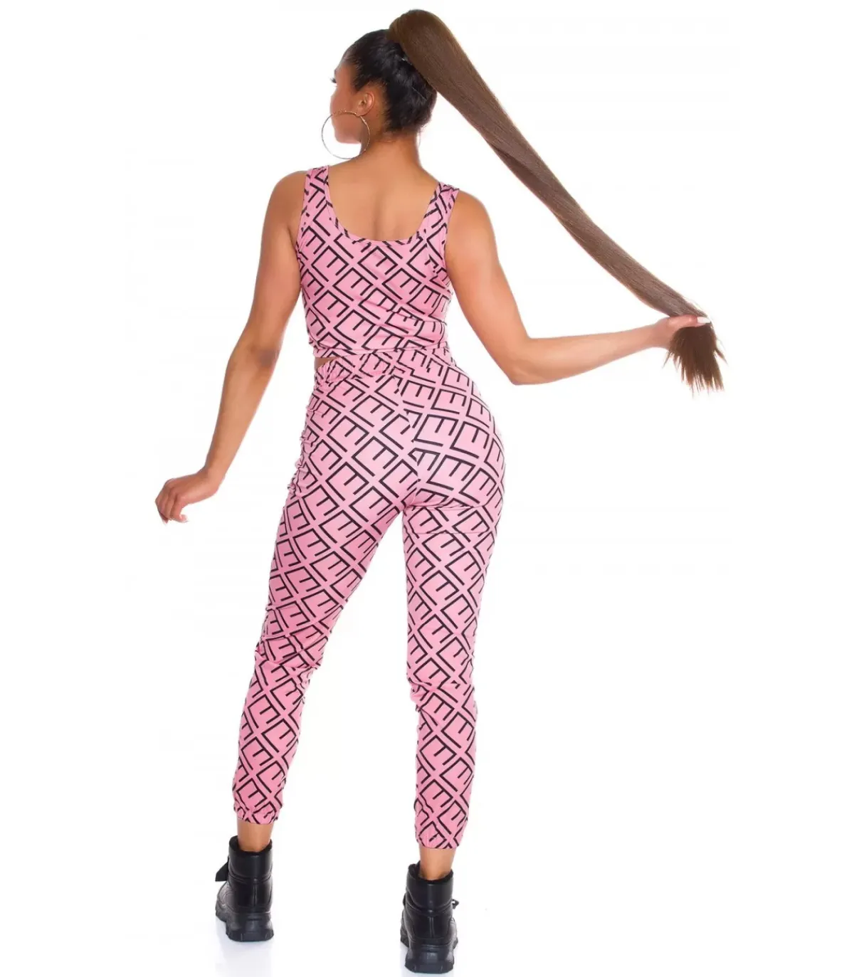 Koucla Pinkki crop top printtikuvioinen joggerisetti