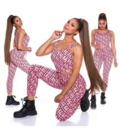 Koucla Pinkki crop top printtikuvioinen joggerisetti