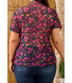 LC Pinkki lyhythihainen mesh-kukkapaita (plus size)